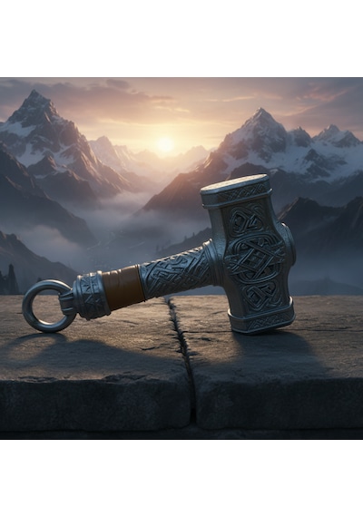 İskandinav Mitolojisi Thor Un Çekici Mjölnir - Antik Gümüş Kaplama Dekoratif Obje 17,3 X 10,7 Cm