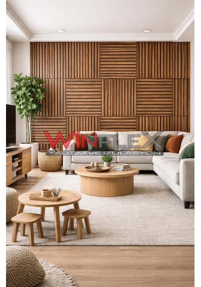 Winflex Mini Eko Akustik Ahşap Panel Teak Renk - 60x60cm 60x60cm
