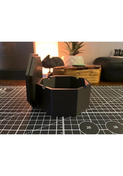3d Baskı Sekizgen Kapaklı Küllük Menteşeli Rüzgar Ve Koku Önleyici Dekoratif Sigara Küllüğü Siyah