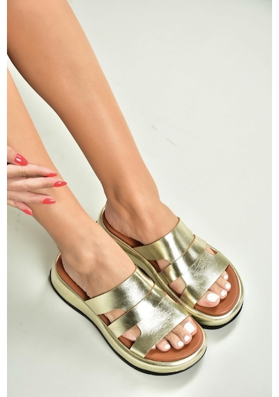 Fox Shoes U296444003 Altın Hakiki Deri Kadın Terlik Altın-hakiki Deri