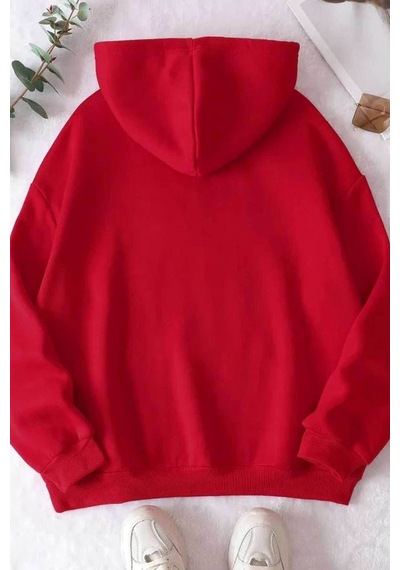 Medinenur Brooklyn Baskılı Unisex Kapüşonlu Sweatshirt Kırmızı