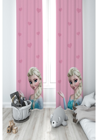 Mekta Home Bebek Ve Çocuk Odası Pembe Elsa Desenli 2 Kanat Fon Perde