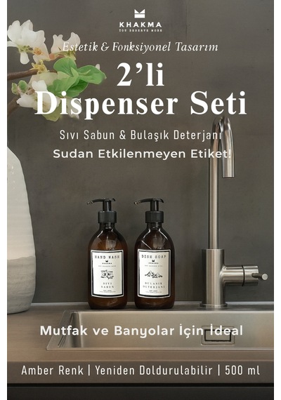 Buççin Online Mağaza 2'li Sıvı Sabun Bulaşık Deterjanı Şişesi Queen Sabunluk 500ml Bb Hd Cam Sarı Çok Renkli