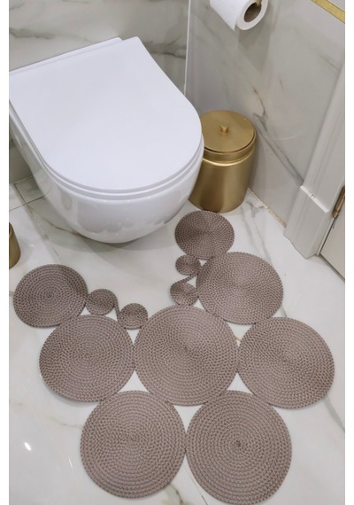 El Yapımı Bohem Jüt, Hasır, Paspas, Banyo Paspası, Klozet Önü Paspası, Klozet Paspas, Çift Taraflı Vizon