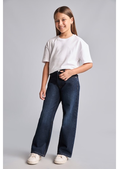 Defacto Straıght Wıde Jean Lacivert Pantolon Kız Çocuk H6246a826aunm34 Mavi-nm34