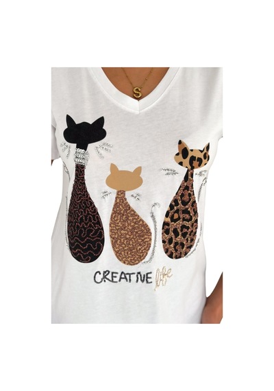 Cassime Kadın Beyaz V Yaka Kedi Leopar Pul Payet İşlemeli %100 Pamuk Tişört Büyük Beden Xl-2xl-3xl Cassime Kadın Beyaz V Yaka Kedi Leopar Pul Payet İşlemeli %100 Pamuk Tişört Büyük Beden Xl-2xl-3xl