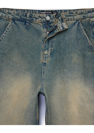 Koton Pamuklu Cepli Oversize Normal Bel Bol Skater Jean Pantolon Petrol 6sam40369nd
