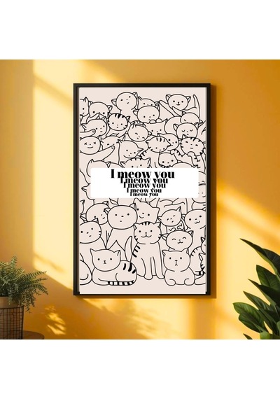 Besay Meow Sevimli Kedi Duvar Posteri-eğlenceli Modern Dekoratif A3 Çerçevesiz