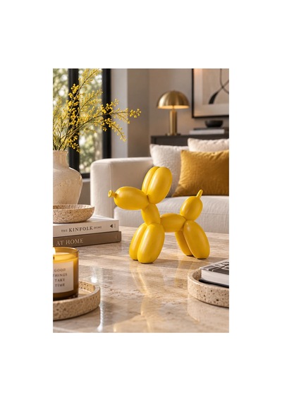 Dekoratif Balon Köpek Figürü Sarı 20x20 Cm Modern Biblo, Masaüstü Ve Konsol Üstü Dekor Objesi