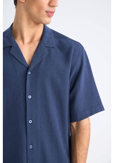 Defacto Relax Fit Polo Yaka Pamuklu Yazlık Kısa Kollu Gömlek D8875ax25smnv256 Lacivert