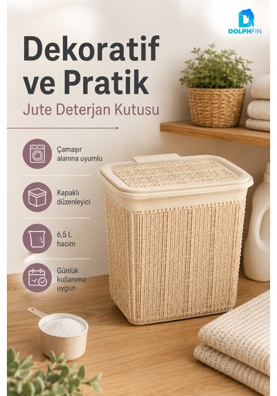 Jute Deterjanlık 6,5 L Plastik Temizlik Malzemesi Düzenleyici Mutfak Banyo Dolap İçi Organizer Bej