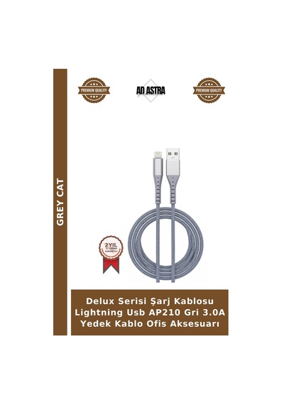 Delux Serisi Şarj Kablosu Lightning Usb Ap210 Gri 3.0a Yedek Kablo Ofis Aksesuarı