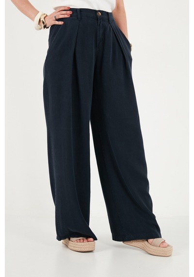 Lela Relaxed Fit Yüksek Bel Geniş Paça Pantolon Bayan Pantolon 668yp5515 Lacivert