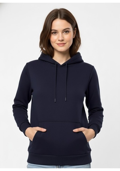 Süvari Oversize Geniş Kesim Pamuklu Yumuşak Dokulu Içi Polarlı Basic Kapüşonlu Sweatshirt Lacivert