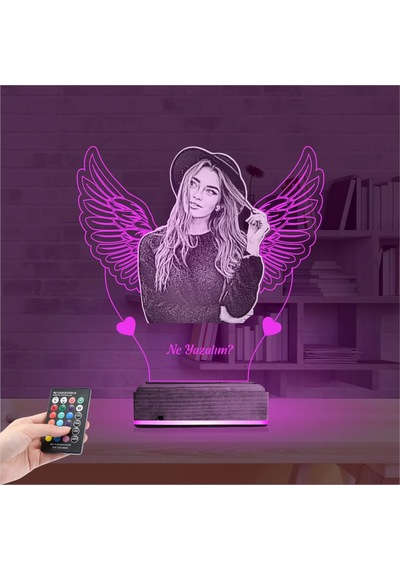 Luvivia Kalp Melek Sevgiliye Hediye Fotoğraflı 3d Lamba - Masa Gece Lambası V3