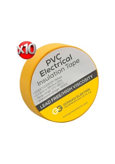 Sarı Elektrik İzolasyon Bandı - 10 Adet 0.13 Mm Kalınlık 18 Mm Genişlik