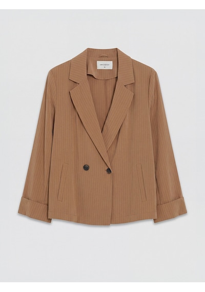Lcw Everyday Bej Kruvaze Yaka Çizgili Kadın Blazer Ceket