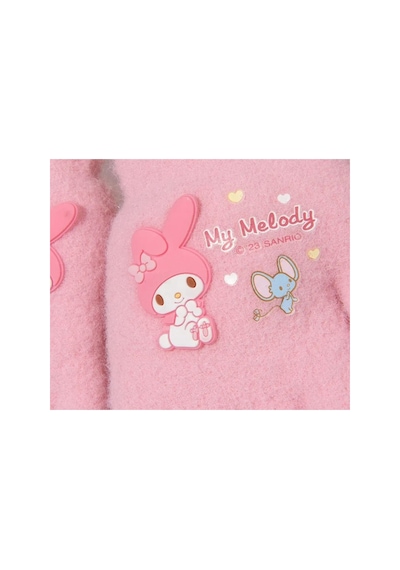 Petityu Pembe Örme Yumuşacık Sıcacık Eldiven Hello Kitty- My Melody - Pembe Parmak Ucu Detay 3-8 Yaş