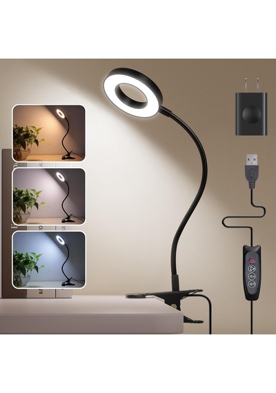 Adaptörlü Işık Üzerinde Masa Lambası Klipsi, Usb Şarj Bağlantı Noktalı 48 Led Okuma Lambası, 3 Renk Modu 10 P