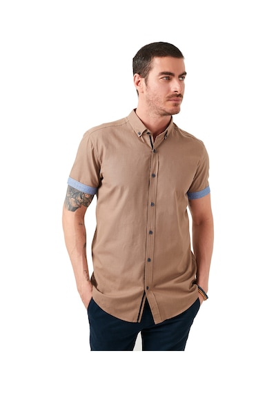 Buratti Pamuklu Slim Fit Düğmeli Yaka Kısa Kollu Erkek Gömlek Cf21S112546 Toprak