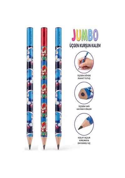 Sonic Jumbo Kurşun Kalem 3 Adet Fatih Üçgen Başlangıç Kalemi Siyah İlk Kalemim Jumbo Kalın Kalem Kolay Tutuş Çok Renkli