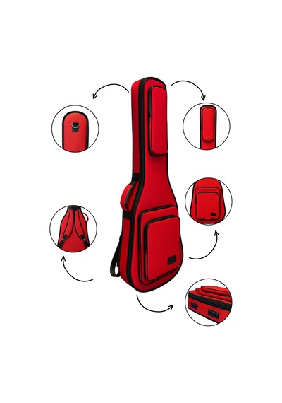 Kırmızı Profesyonel Gigbag Klasik Gitar Kılıfı - Çantası - Su Geçirmez