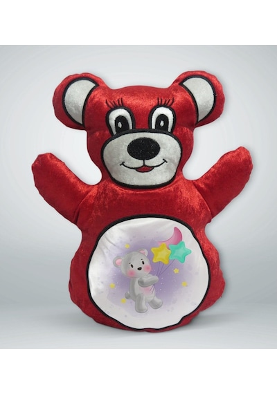 Bk Gift Tatlı Ayıcık Tasarımlı Kırmızı Ayıcık Yastık-1