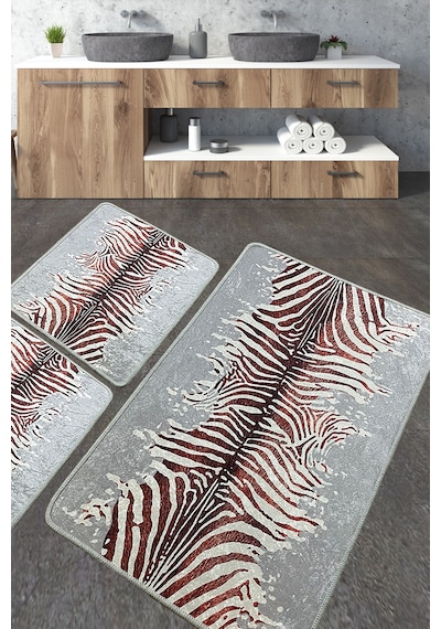 Sevra Banyo Halısı Djt 3 Lü Set Banyo Halısı Paspas Yıkanabilir Kaymaz Çok Renkli