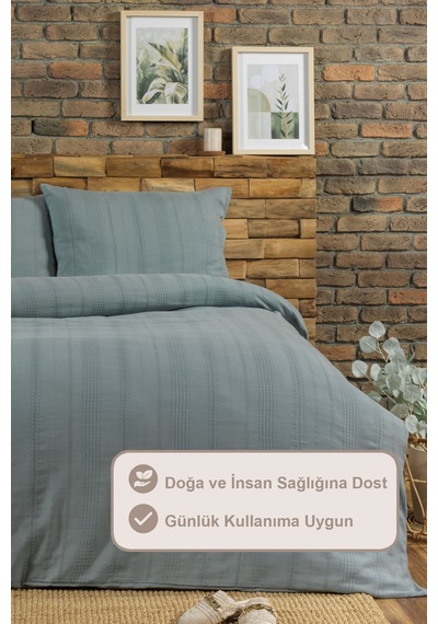 Elart Tiara Nevresim Takımı Çift Kişilik Lastikli Çarşaf %100 Pamuk Ranforce Ahşap Düğmeli 200x220 Cm Yeşil Yeşil