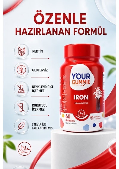 Y'our Gummie Iron Lipofer Demir Takviyesi Çilek Aromalı 60 Çiğnenebilir Jel