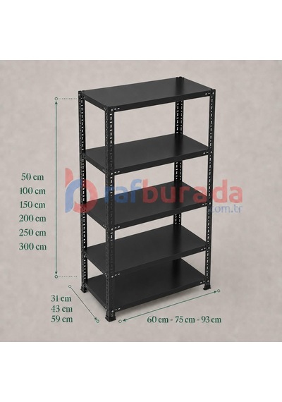 5 Katlı Renkli Dekoratif Çelik Raf - Çiçeklik Rafı, Ofis Rafı 0,70 Mm Mavi-59x75 Cm-200 Cm