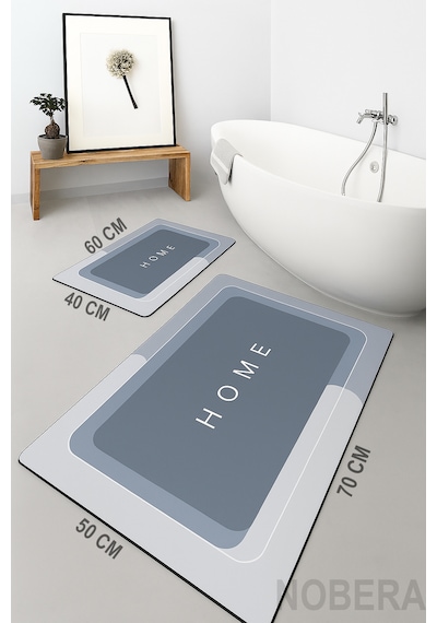 2'li Ultra Emici Kaymaz Banyo Paspası Seti 40x60 Cm & 50x70 Cm Gri