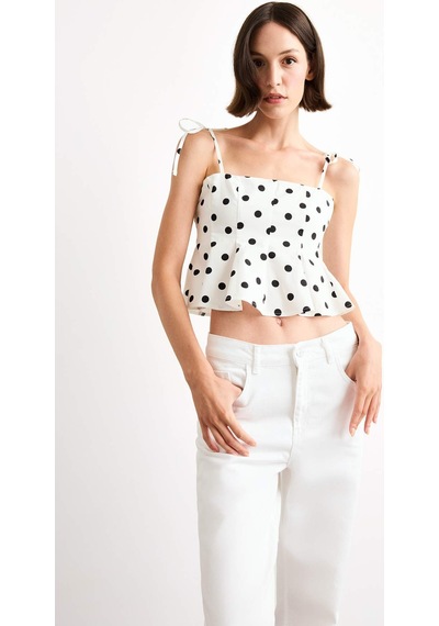 Defacto Fitted Puantiyeli Poplin Askılı Bluz F7579ax25auer105 Ekru