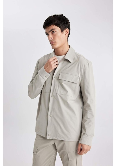 Defacto Regular Fit Polo Yaka Çıtçıt Kapamalı Cepli Teknik Gömlek Ceket B7396AX25SP Gri