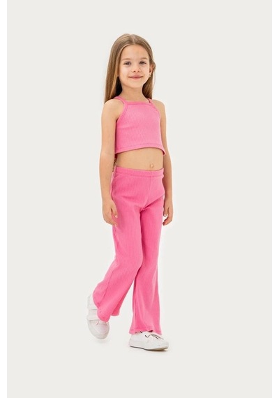 Magu Kız Çocuk Pembe Fitilli Crop Tayt Takım