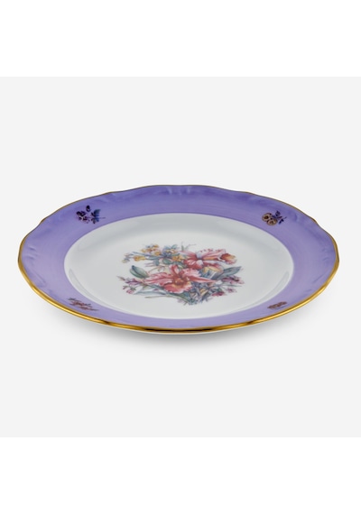 Çiçekli Lila Porselen Pasta Tabağı 19 Cm