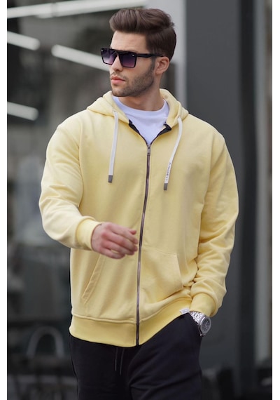 Madmext Sarı Fermuarlı Kapüşonlu Sweatshirt 6161-sarı Sarı