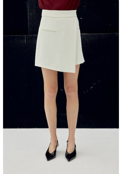 Sateen Talia Şort Etek - Ekru-137065 Ekru