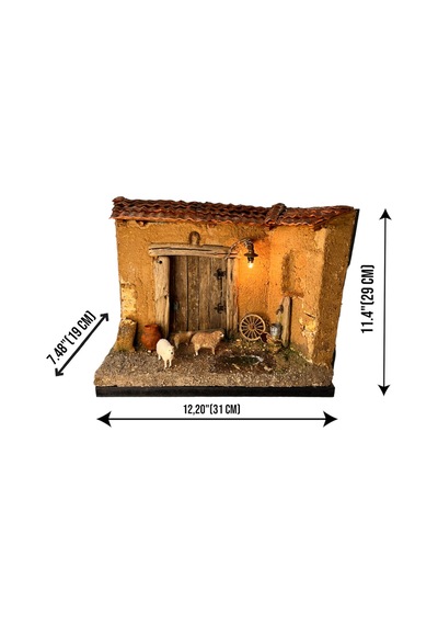 Ahşap Ve Kil Detaylara Sahip Minyatür El Yapımı Rustik Çiftlik Evi Diorama, 3d Koyun Figürler