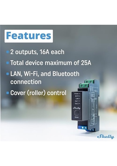 Pro 2pm Wlan & Lan 2 Kanallı Akıllı Röle Şalteri, Akım Ölçümü 25 A Ev Otomasyonu Alexa Ve Google Hom