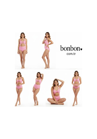 Bonbon Kadın Puantiye Desenli Boyundan Bağlamalı Sırtı Açık Body Bb2324 Siyah