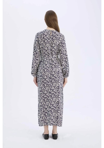 DeFacto Regular Fit Bisiklet Yaka Desenli Kuşaklı Uzun Kollu Maxi Elbise D9835AX25SMNV241 DeFacto Regular Fit Bisiklet Yaka Desenli Kuşaklı Uzun Kollu Maxi Elbise D9835AX25SMNV241