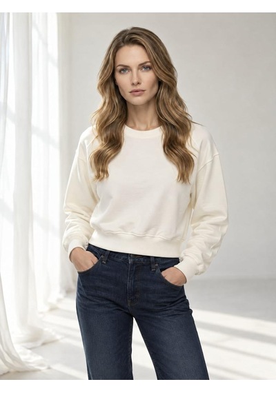 Nealirsanall.com Kadın Bisiklet Yaka Raglan Kol Basic Crop Sweatshirt Kahverengi