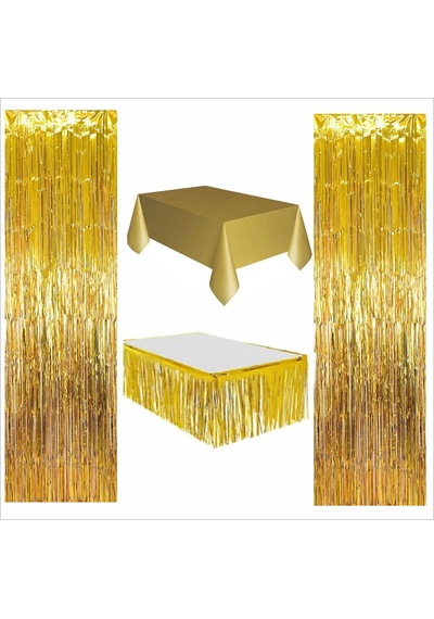 4 Parça Gold Masa Örtüsü,gold Masa Eteği, 2 Adet Gold Arka Fon