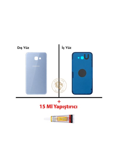 Samsung Galaxy A7 2017 A720 Mavi Renk Arka Kapak + B7000 Yapıştırıcı Arka Cam Batarya Kapağı Pil Kapağı Lazer Kesim Back Cover Galaxy A7 2017 Uyumlu