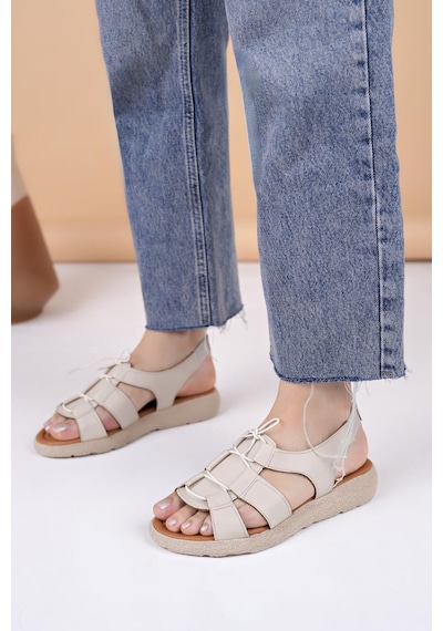 Nesilshoes Nesil Shoes Mv 072 Krem Anatomik Kadın Sandalet