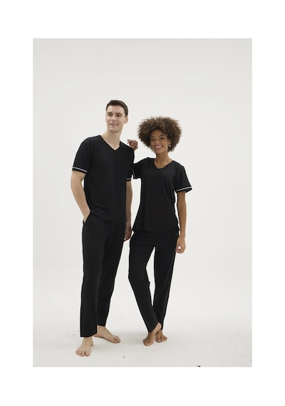 Angbutik Kocabey Kkt-26162k Kadın V Yaka Pijama Takımı Siyah