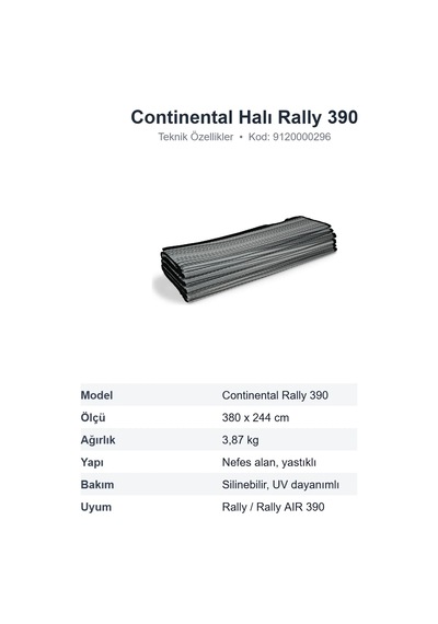 Dometic Continental Halı Rally 390 Ön Çadır Halısı, Nefes Alan 380x244 Cm 9120000296