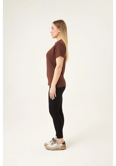 Zoor Kadın Kısa Kol Compression Fitness Gym Spor Body Tshirt Kahverengi