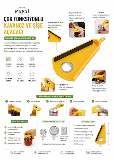 Çok Fonksiyonlu Kavanoz Ve Şişe Açacağı Kaymaz Kapak Açma Aparatı Turuncu